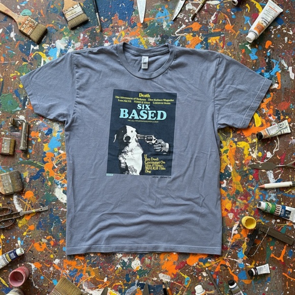 American Apparel Kino Adverts “Six Based” Graphic Tee Gray Regular - Picture 1 of 9